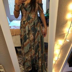 LF patterned smock maxi dress with slit